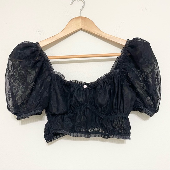 FOR LOVE AND LEMONS Black Sheer Lace Belle Top Size Small - Picture 3 of 7